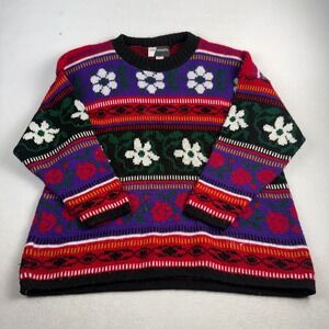 Vintage New Concepts Floral Fair Isle Knit Sweater Multi-Color Made in USA L